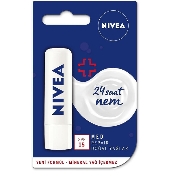 NIVEA Med Repair Dudak Bakım Kremi, 24 Saat Nem,Doğal Yağlar ile Çatlamış Dudak Bakım,SPF 15, 4,8 ml - 2