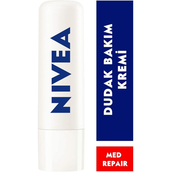 NIVEA Med Repair Dudak Bakım Kremi, 24 Saat Nem,Doğal Yağlar ile Çatlamış Dudak Bakım,SPF 15, 4,8 ml - 6
