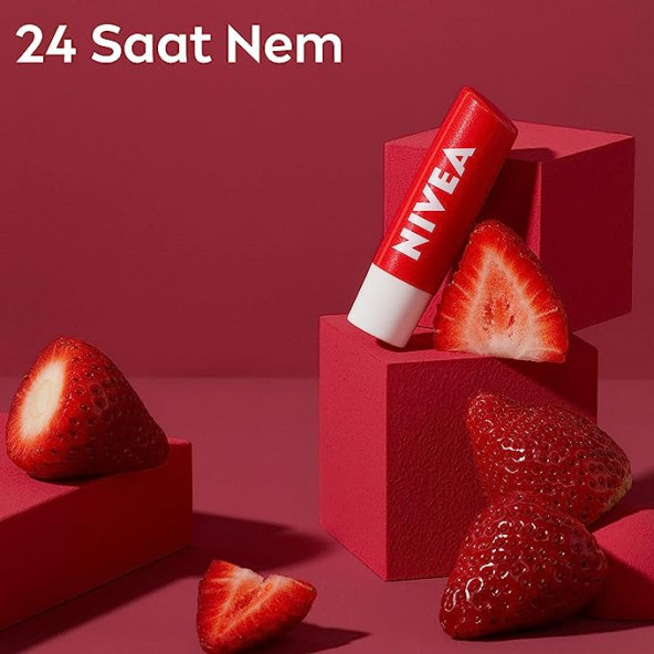 NIVEA Çilek Dudak Bakım Kremi 4.8 g, 24 Saat Nem, Dudak Bakımı, Çilek Kokusu, Hafif Kırmızı Işıltı - 3