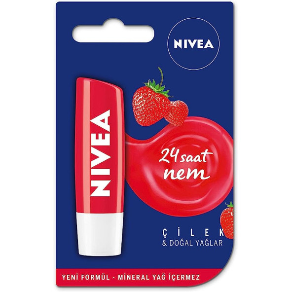 NIVEA Çilek Dudak Bakım Kremi 4.8 g, 24 Saat Nem, Dudak Bakımı, Çilek Kokusu, Hafif Kırmızı Işıltı - 6