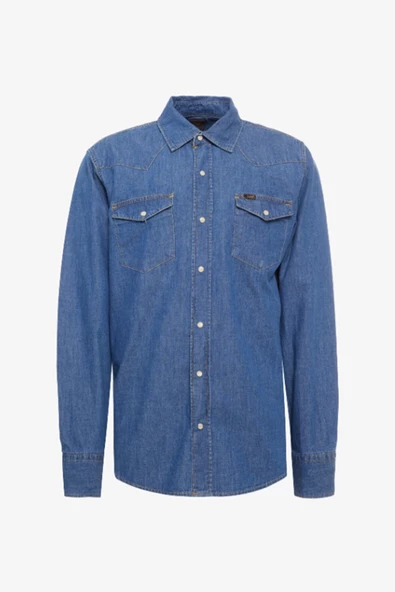Lee L241513XT Orta Mavi Erkek Denim Normal Kesim %100 Pamuk Lüx Kot Gömlek
