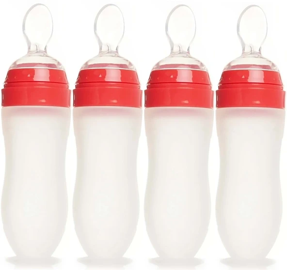 Bebedor Silikon Kaşıklı Biberon 120ML +6 Ay Şeffaf (Kod:7509) (4 Lü Set)