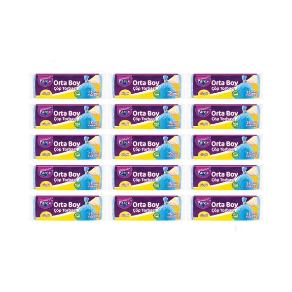 Parex Güçlü Çöp Poşeti Orta Boy 55 x 60 cm 15 Adet - Mavi x 15 Paket