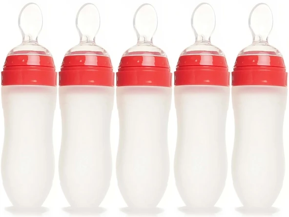 Bebedor Silikon Kaşıklı Biberon 120ML +6 Ay Şeffaf (Kod:7509) (5 Li Set)