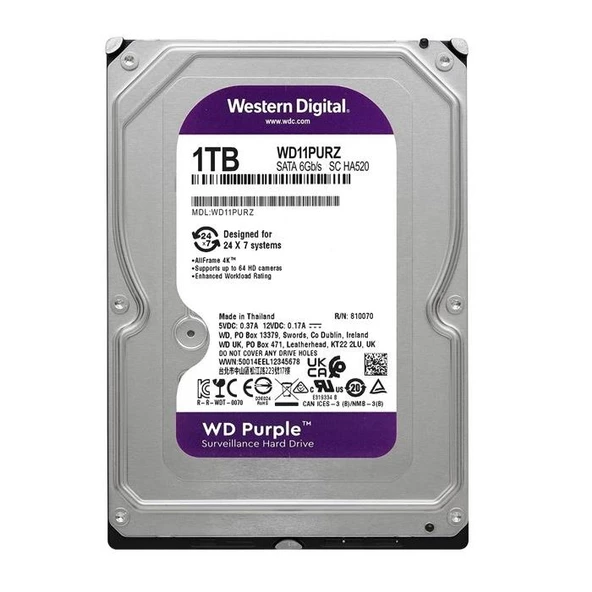 Wd 1 Tb Wd11Purz Purple  5400Rpm 64Mb 7/24 Guvenlik Diski ürün görseli 1