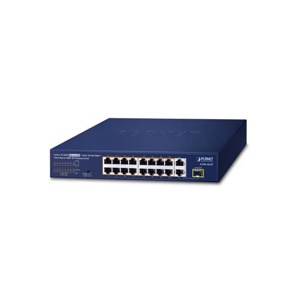 PL-FGSD-1821P Yönetilemeyen Switch 16 X 10/100Tx Ieee 802.3At/Af Poe+ Injector (Port-1 İle Port-16 Arası) (Port Başına 30.8 Watt)2 X 10/100/1000T (Port-17 Ve Port-18)1 X 1000Base-Sx/Lx/Bx Sfp