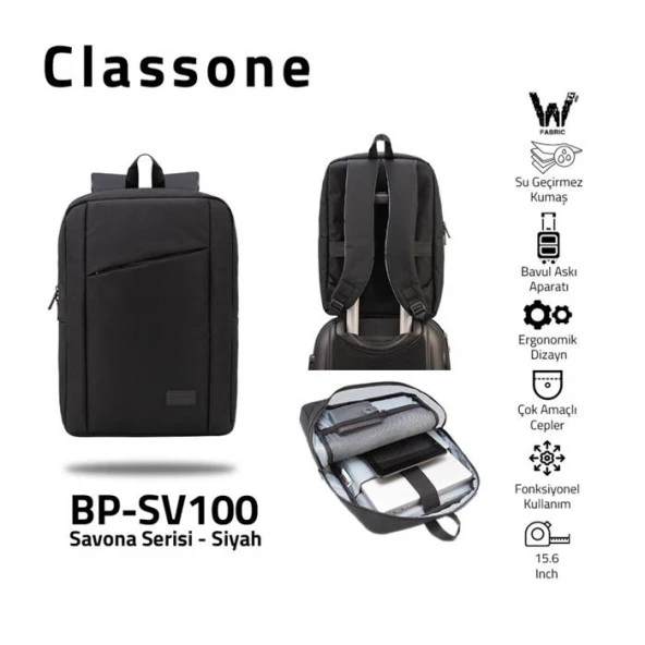 Classone Bp-Sv100 15.6" Savona Notebook Sırt Cantası Sıyah - Resim 3