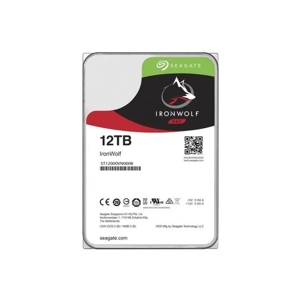 Seagate 12Tb Ironwolf St12000Vn0008 3.5" Nas Dsk 7200 Rpm Sata3 6Gbit/sn 256Mb Cache Harddisk
