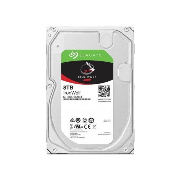 Seagate 8Tb ST8000VN004 Ironwolf 3,5" 7200Rpm 256Mb Rv Sensör, Sata 3, 7-24  Nas Diski