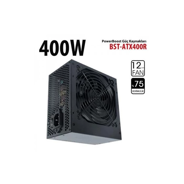 PowerBoost BST-ATX400R 400w, PPFC 12cm Siyah Fanlı ATX PSU Power kablo (Retail Box) BST-ATX400R