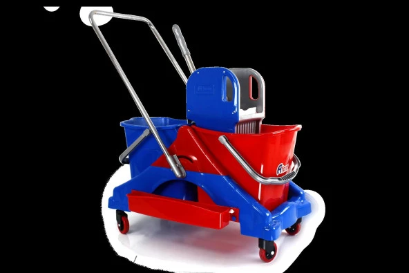 A Form Çift Kovalı Tekerlekli Presli Temizlik Arabası Seti - Mop Arabası - Resim 2
