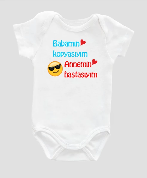 Organik %100 Pamuk Babamın Kopyasıyım Annemin Hastasıyım Bebek Body Çıtçıtlı Badi Zıbın Tulum ZBN030