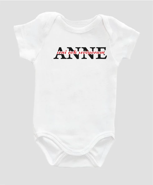 Organik %100 Pamuk Anne Seni Çok Seviyorum Baskılı Çıtçıtlı Bebek Body Badi Zıbın 042 - 1