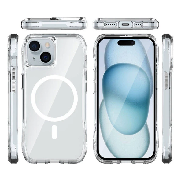 iPhone 15 Kapak Magsafe Şarj Özellikli Airbagli Şeffaf  İncek Kapak - Resim 4