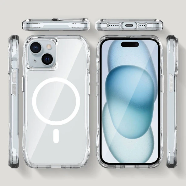 iPhone 15 Kapak Magsafe Şarj Özellikli Airbagli Şeffaf  İncek Kapak - Resim 7