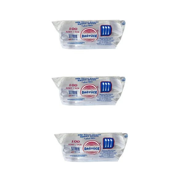 Dağyüce Plastik Şeffaf Sup Kaşık - Tatlı Kaşığı - 100 Adetlik 3 Paket - 300 Adet - 1