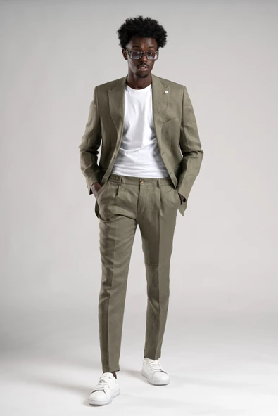 SİR Regular Fit Yarım Astarlı %100 Linen (Keten) Kumaş Takım Elbise - 2