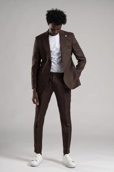 SİR Regular Fit Yarım Astarlı %100 Linen (Keten) Kumaş Takım Elbise - 8