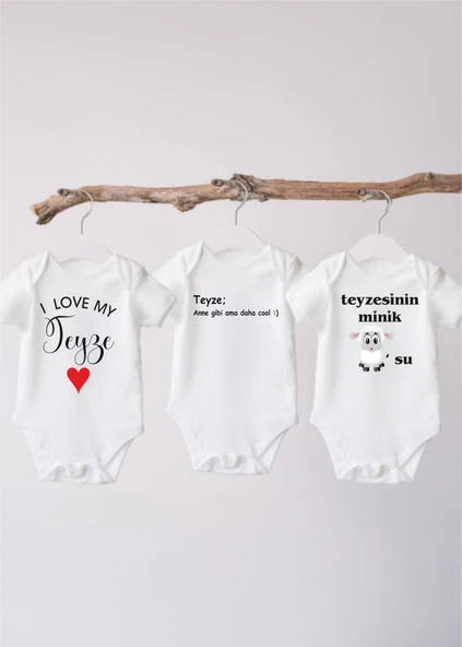 Organik %100 Pamuk Teyze 3'lü Bebek Body Set Beyaz ZBN110