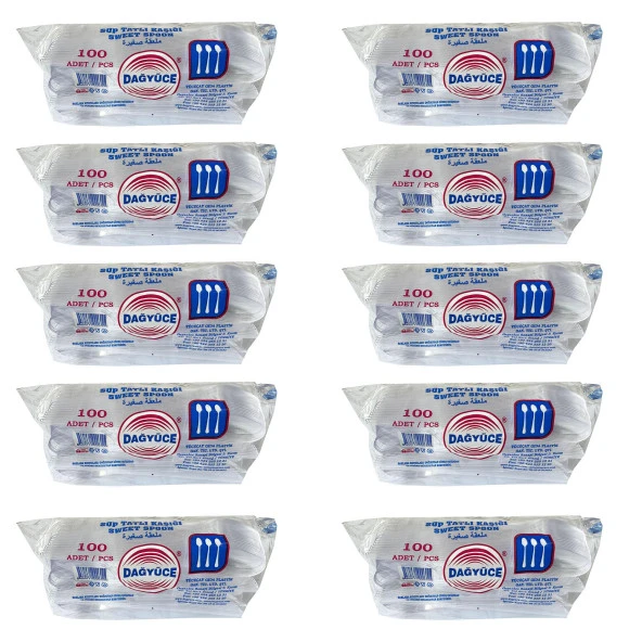 Dağyüce Plastik Şeffaf Sup Kaşık - Tatlı Kaşığı - 100 Adetlik 10 Paket - 1000 Adet