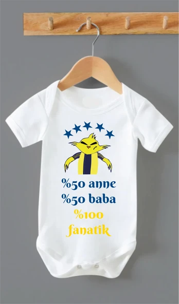 Organik %100 Pamuk %50 Anne %50 Baba Sarı Lacivert Bebek Body Badi Çıtçıtlı Zıbın ZBN129 - 1