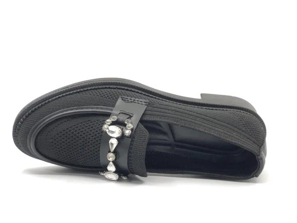 Feles Toka Taş Detaylı Triko Loafer Kadın Babet Ayakkabı - Resim 10