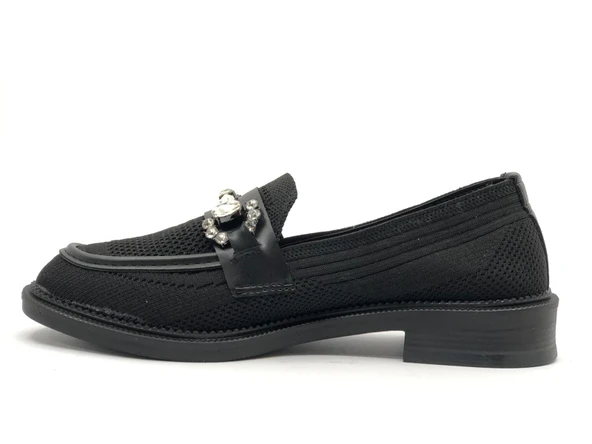 Feles Toka Taş Detaylı Triko Loafer Kadın Babet Ayakkabı - Resim 7