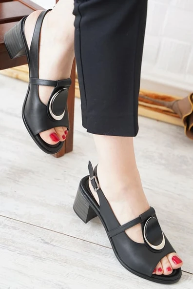 Ventes 111646Z Burnu Açık Desenli Topuklu Kadın Sandalet - Resim 25