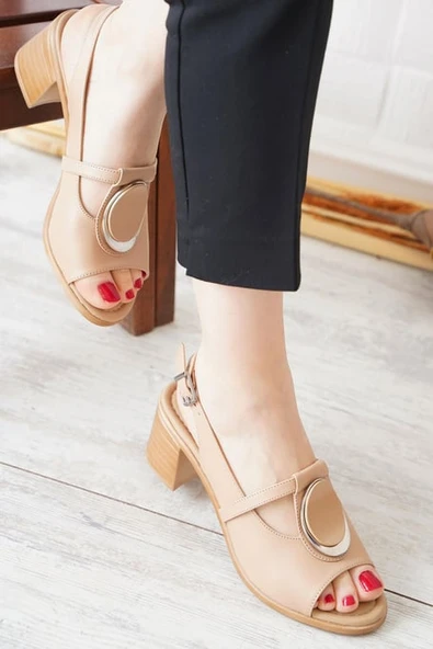 Ventes 111646Z Burnu Açık Desenli Topuklu Kadın Sandalet - Resim 17