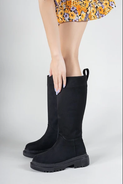 Feles Kalın Taban Diz Altı Fermuarlı Rahat Kadın Çizme - Resim 15