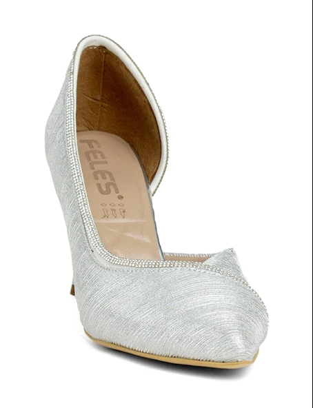 Feles Kadeh Topuk Saten Şerit Taşlı Stiletto Kadın Topuklu Ayakkabı - Resim 3