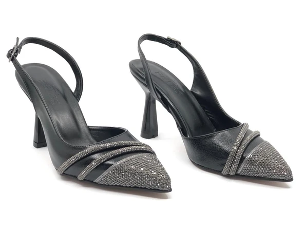 Feles Şerit Taşlı Stiletto Abiye Kadın Topuklu Ayakkabı - 11