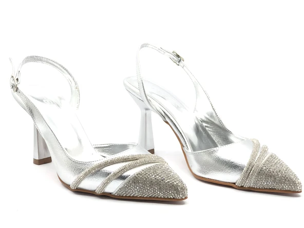 Feles Şerit Taşlı Stiletto Abiye Kadın Topuklu Ayakkabı - 8