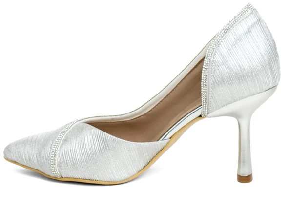 Feles Kadeh Topuk Saten Şerit Taşlı Stiletto Kadın Topuklu Ayakkabı - Resim 6