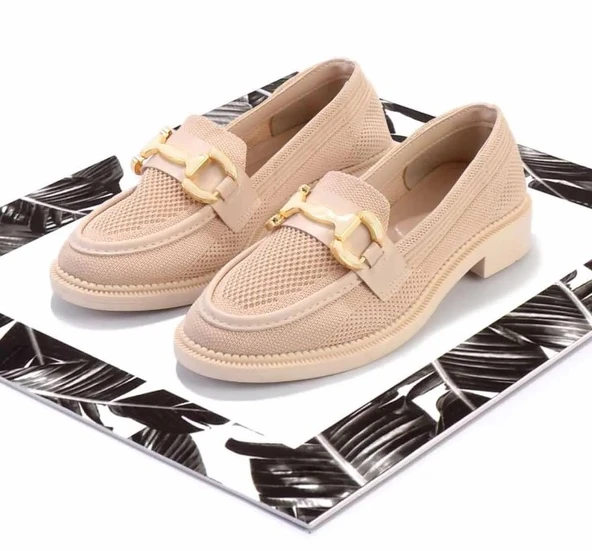 Feles Toka Detaylı Triko Loafer Kadın Babet Ayakkabı - Resim 2