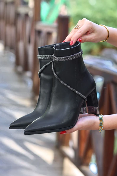 Feles Taşlı Topuklu Kadın Bot - Resim 2