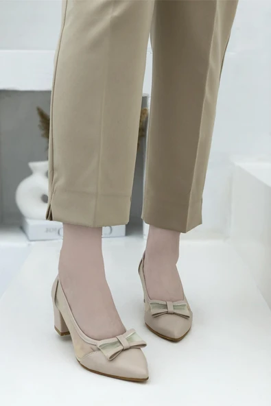 Feles Tül Kurdela Detaylı Kadın Topuklu Ayakkabı - Resim 16