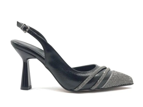 Feles Şerit Taşlı Stiletto Abiye Kadın Topuklu Ayakkabı - 12