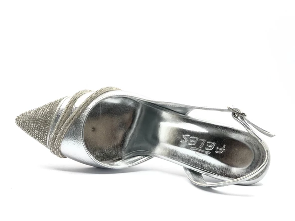 Feles Şerit Taşlı Stiletto Abiye Kadın Topuklu Ayakkabı - Resim 6