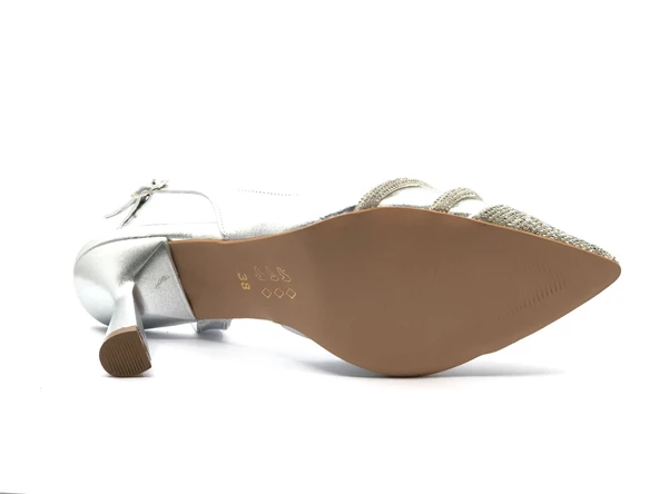 Feles Şerit Taşlı Stiletto Abiye Kadın Topuklu Ayakkabı - Resim 7