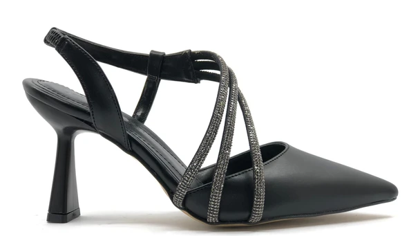 Feles Üç Şerit Taş Detaylı Kadın Topuklu Ayakkabı Stiletto - 5