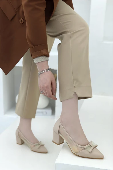 Feles Tül Kurdela Detaylı Kadın Topuklu Ayakkabı - Resim 15