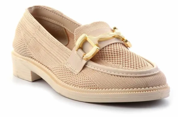 Feles Toka Detaylı Triko Loafer Kadın Babet Ayakkabı - Resim 12