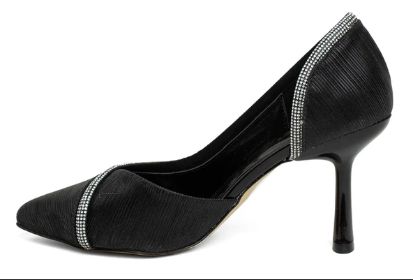 Feles Kadeh Topuk Saten Şerit Taşlı Stiletto Kadın Topuklu Ayakkabı - Resim 13
