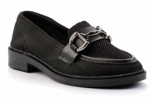 Feles Toka Detaylı Triko Loafer Kadın Babet Ayakkabı - Resim 5