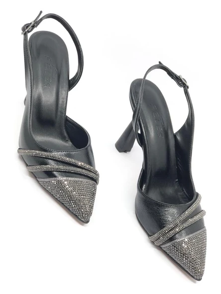 Feles Şerit Taşlı Stiletto Abiye Kadın Topuklu Ayakkabı - 10