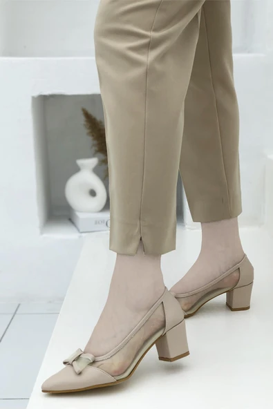 Feles Tül Kurdela Detaylı Kadın Topuklu Ayakkabı - Resim 12