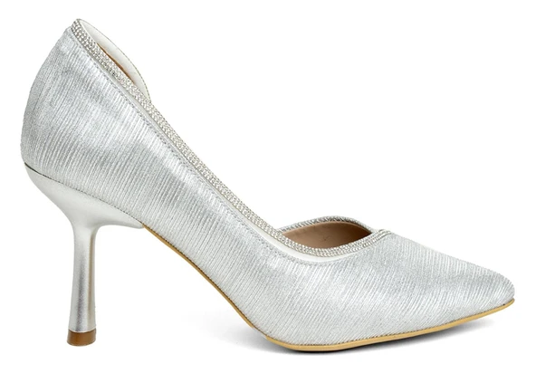 Feles Kadeh Topuk Saten Şerit Taşlı Stiletto Kadın Topuklu Ayakkabı ürün görseli 1