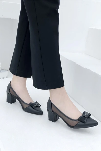 Feles Tül Kurdela Detaylı Kadın Topuklu Ayakkabı - Resim 7