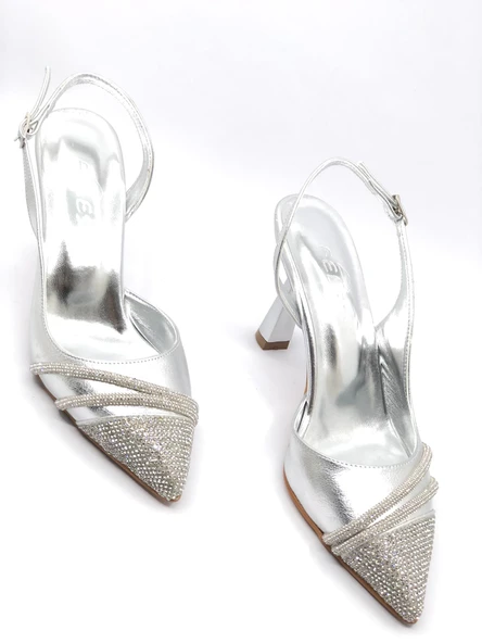 Feles Şerit Taşlı Stiletto Abiye Kadın Topuklu Ayakkabı - Resim 9